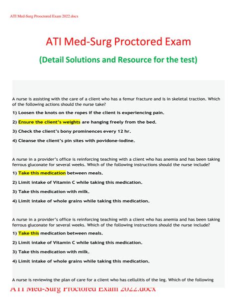 ATI Med-Surg Proctored Exam QuestionTest Bank 2022. . Ati med surg proctored exam 2022 test bank